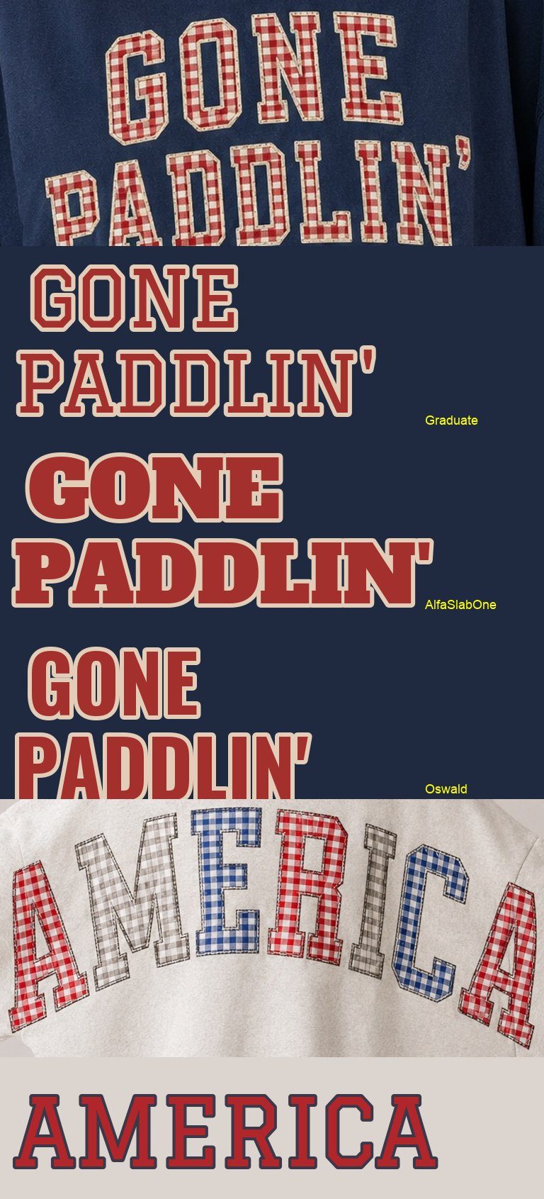 Font lineup for appliqué lettering